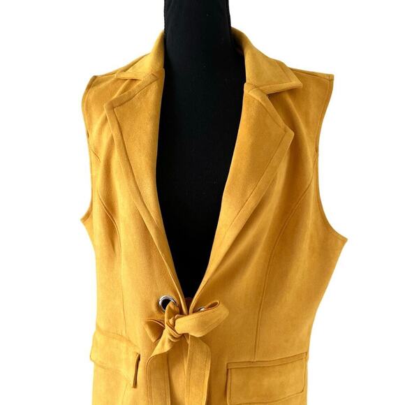 Radzoli Women's Faux Suede Vest with Tie Mustard Yellow Size XL - Picture 2 of 8